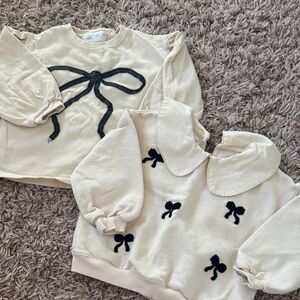 Zara Cream Kids Tops and Sweater with Black bows